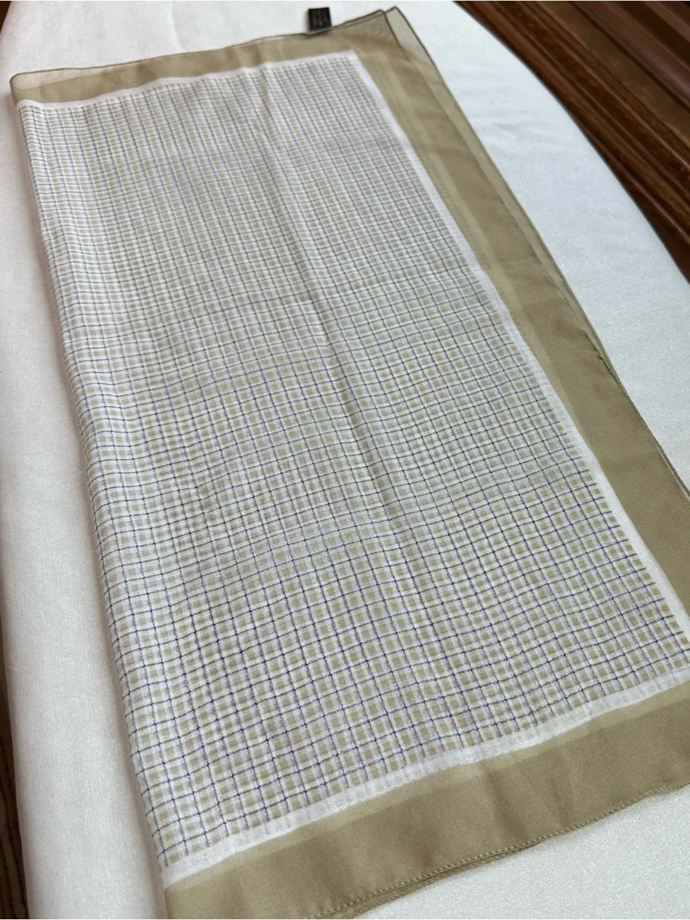 Made in Italy Square Scarf 20.5” Beige Taupe Plaid Sheer Neck Hair Scarf